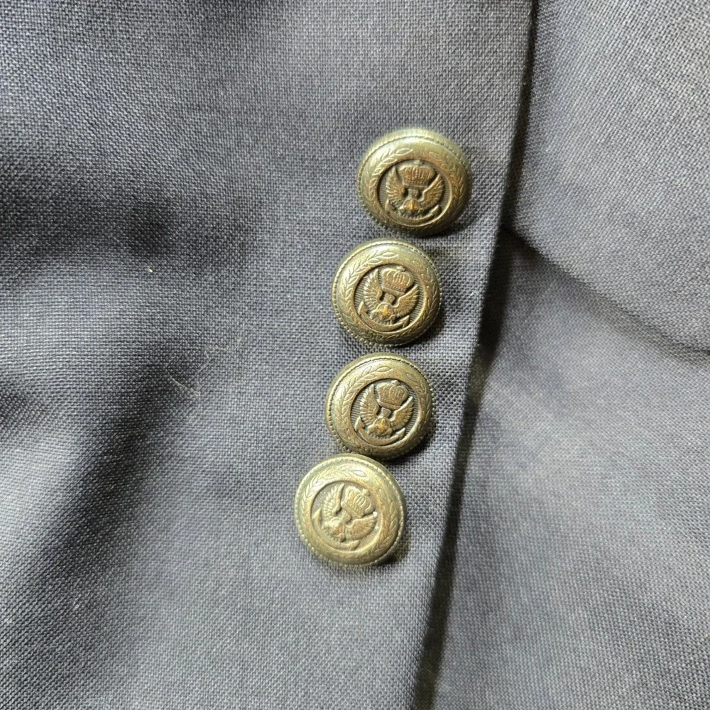 JoS A Bank Wool Blazer Mens 50R‎ Navy Blue Metal Gold Crest Buttons Sport Coat